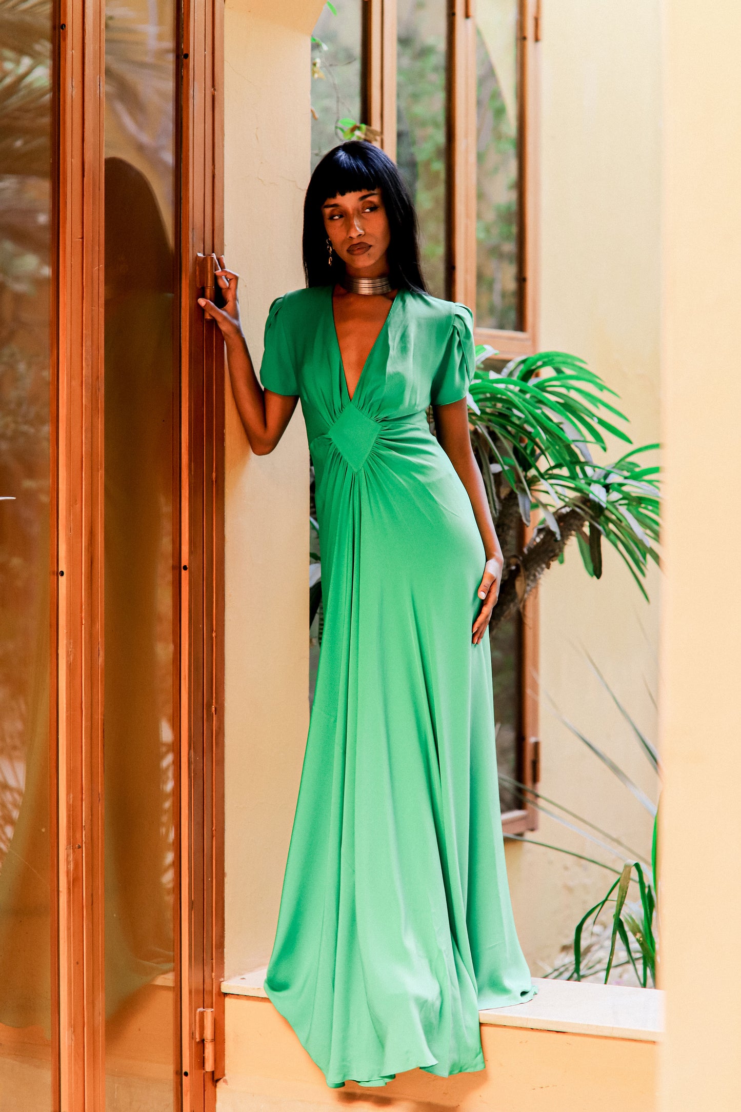 LONG JESSIE DRESS | SPRING GREEN SILK GEORGETTE