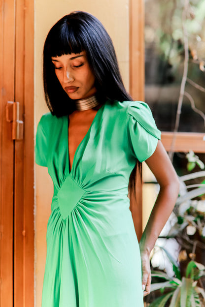 LONG JESSIE DRESS | SPRING GREEN SILK GEORGETTE