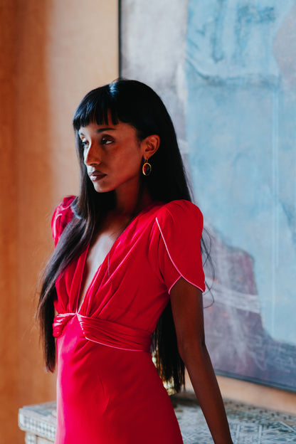 MIDI MILLIE DRESS | SUMMER RED SILK GEORGETTE