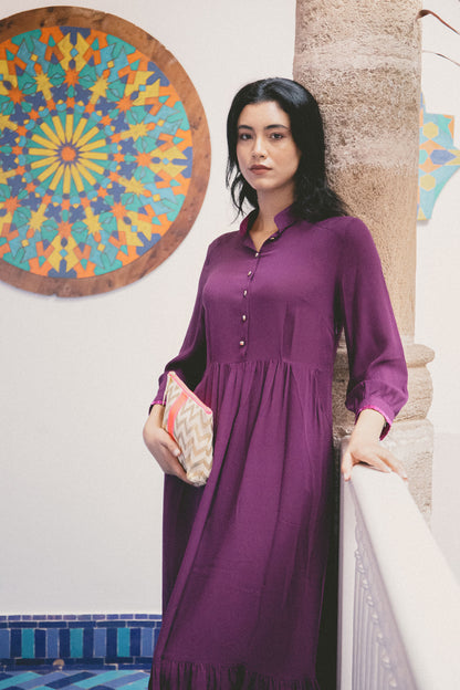 LONGER ANASTASIA DRESS | AUGBERGINE SILK GEORGETTE