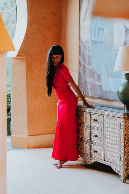 MIDI MILLIE DRESS | SUMMER RED SILK GEORGETTE