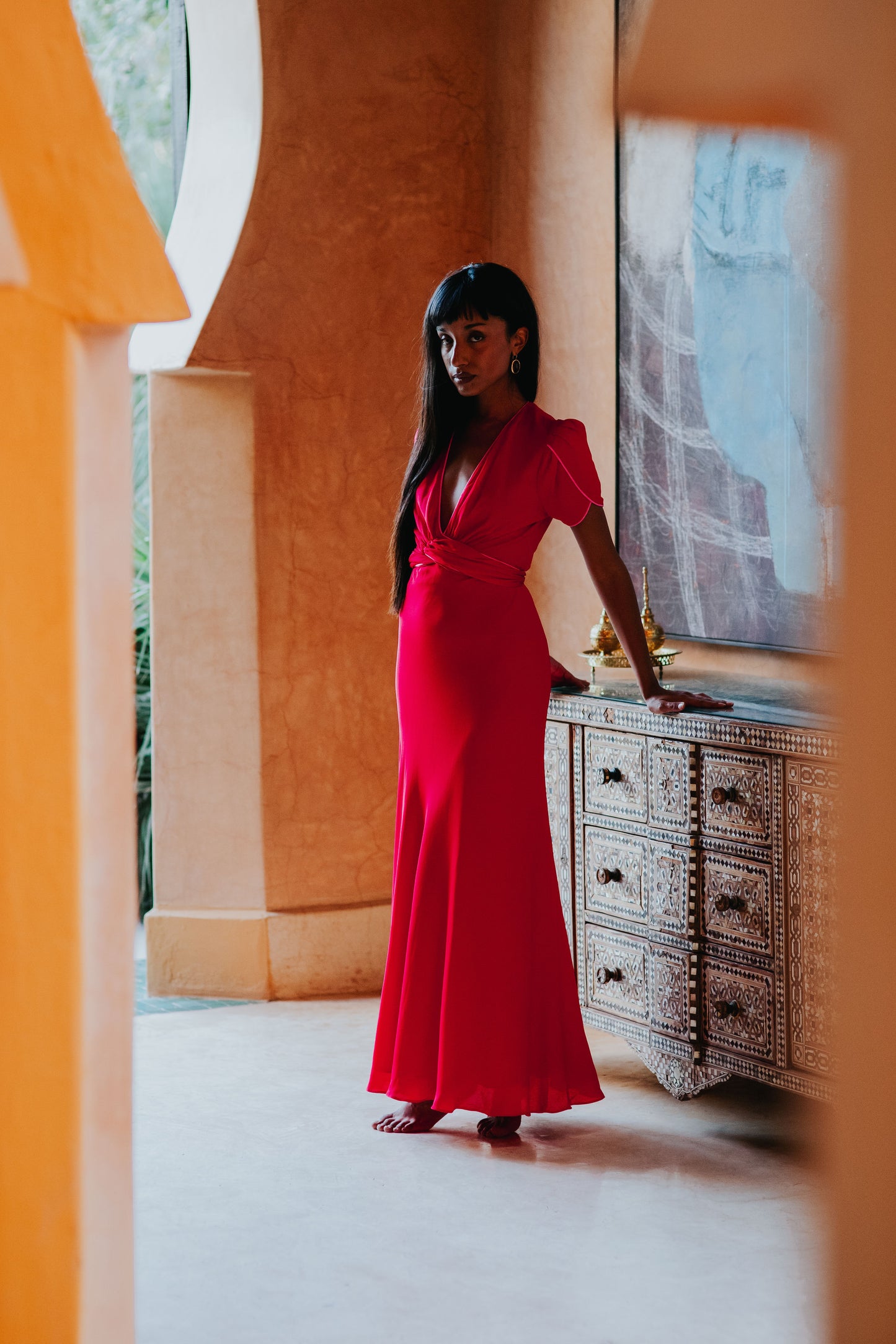 MIDI MILLIE DRESS | SUMMER RED SILK GEORGETTE