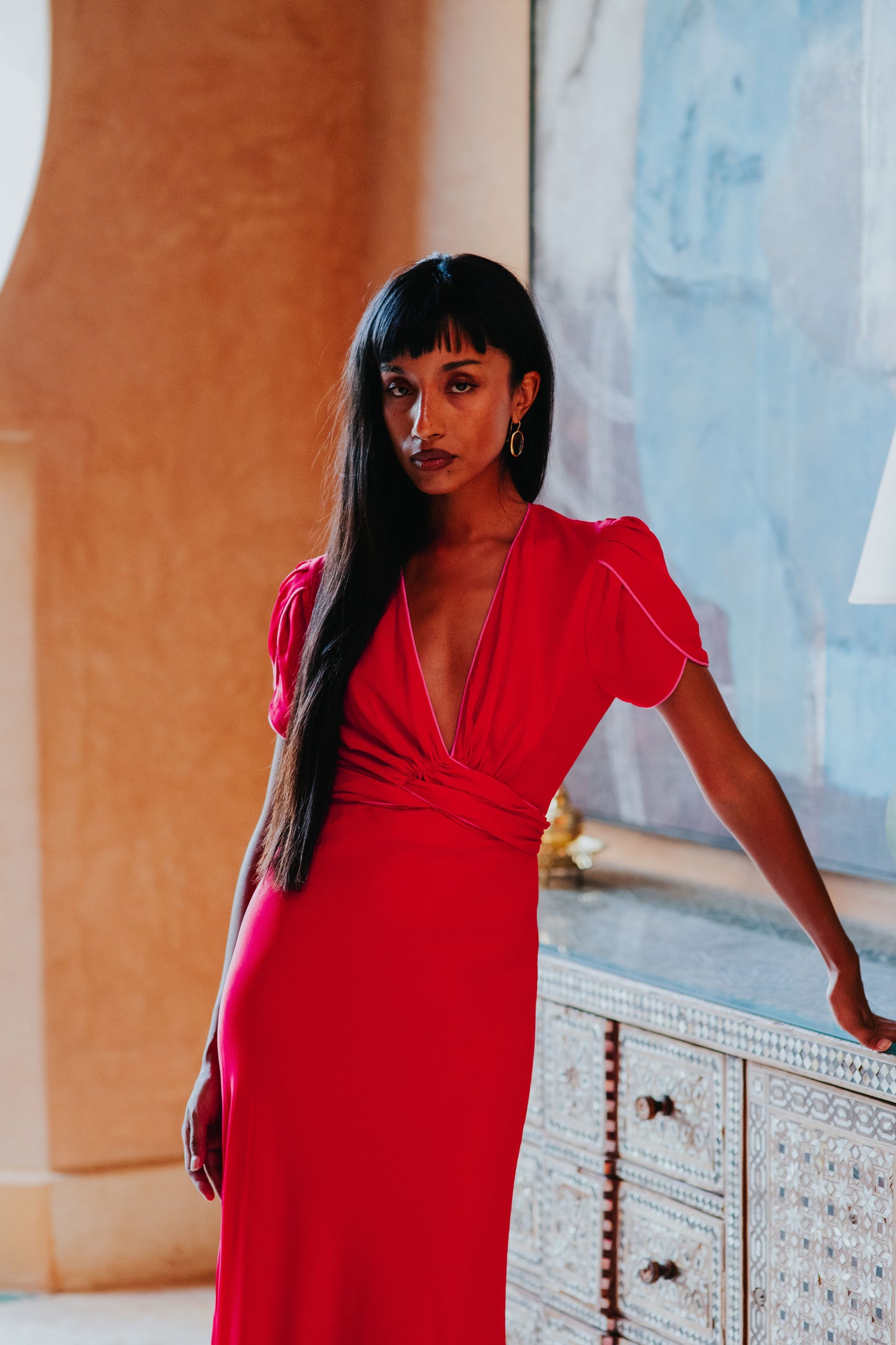 MIDI MILLIE DRESS | SUMMER RED SILK GEORGETTE