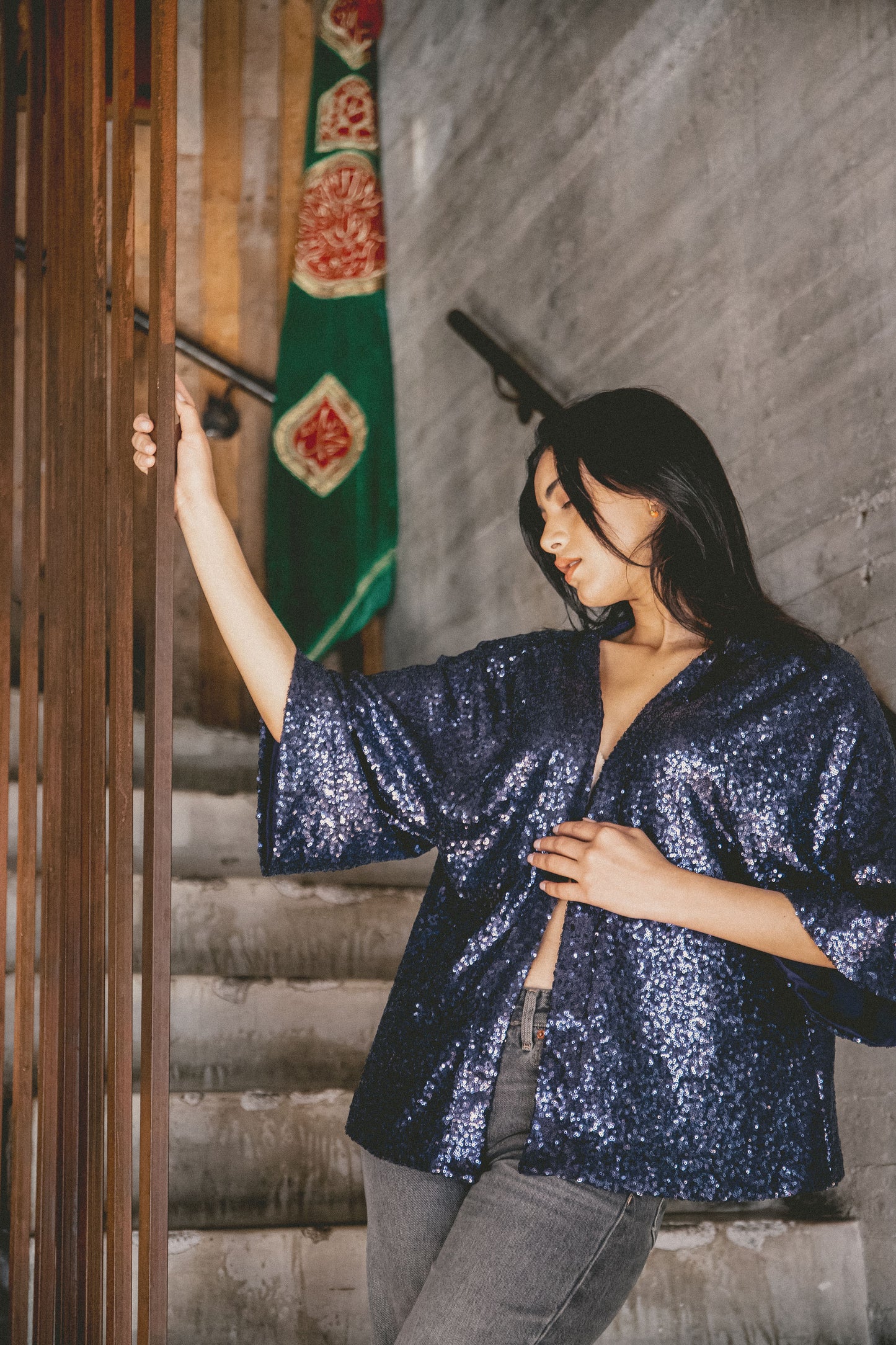 KIMONO JACKET | NAVY SEQUINS