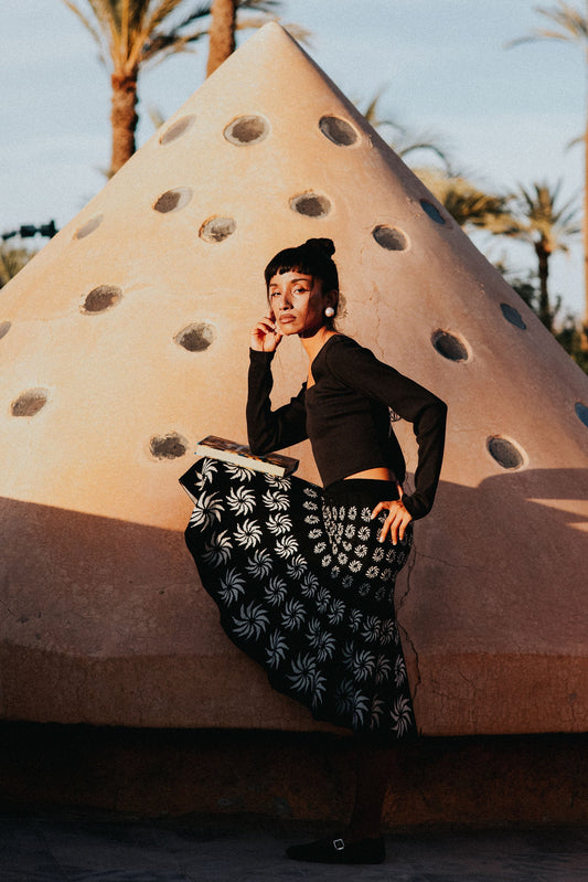 KNIT PORTOBELLO SKIRT - BLACK & CREAM