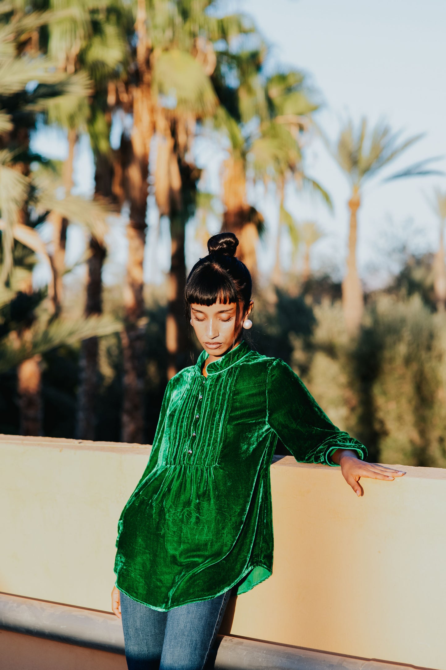 DELPHINE TOP | GREEN VELVET