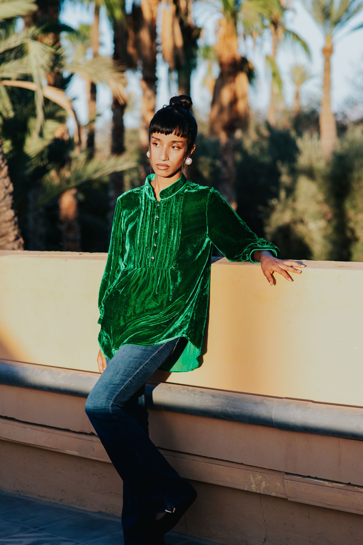 DELPHINE TOP | GREEN VELVET