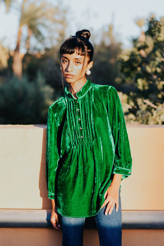 DELPHINE TOP | GREEN VELVET