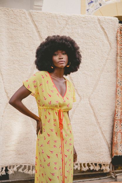 LONGER VIOLET DRESS | LOVEBIRDS PRINT