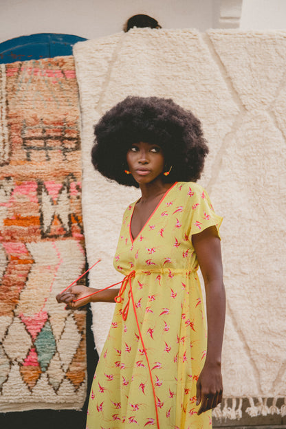 LONGER VIOLET DRESS | LOVEBIRDS PRINT