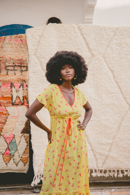 LONGER VIOLET DRESS | LOVEBIRDS PRINT