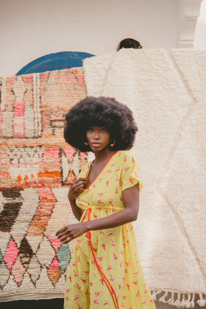 LONGER VIOLET DRESS | LOVEBIRDS PRINT