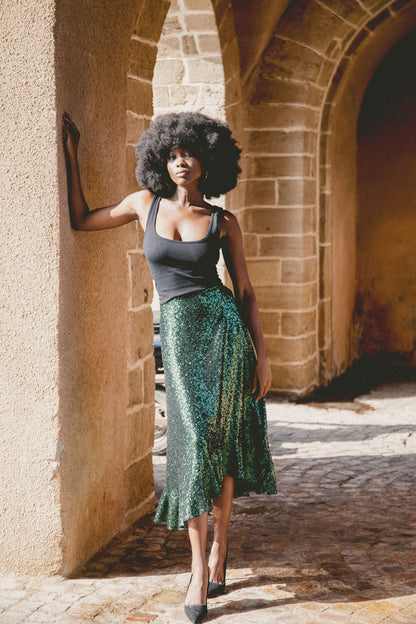CHICA SKIRT | GREEN SEQUINS