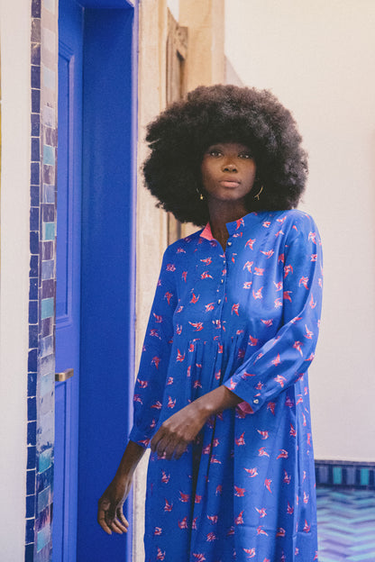 LONGER CLAUDE DRESS | LOVEBIRDS PRINT