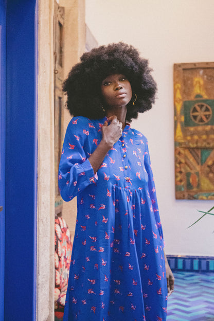 LONGER CLAUDE DRESS | LOVEBIRDS PRINT