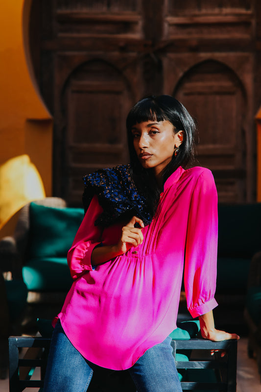 DELPHINE TOP | DEEP PINK SILK GEORGETTE