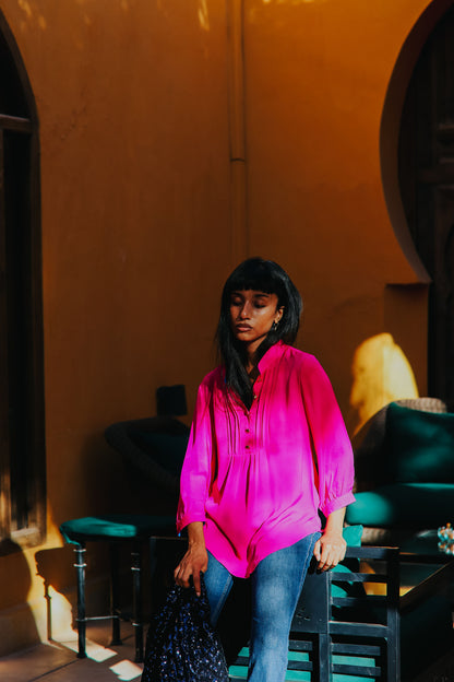 DELPHINE TOP | DEEP PINK SILK GEORGETTE