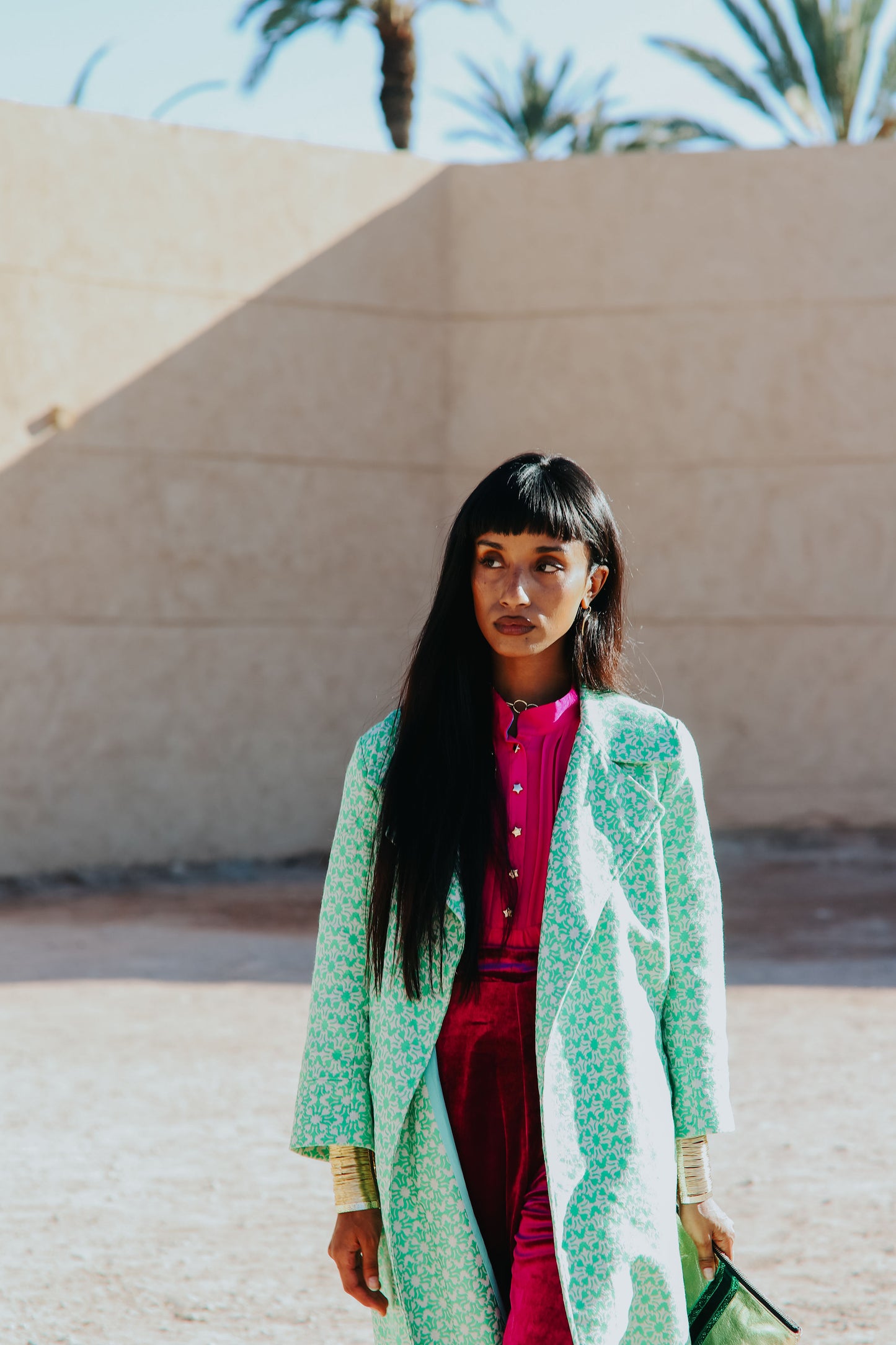 WOOLHAMPTON COAT | GREEN & WHITE WEAVE