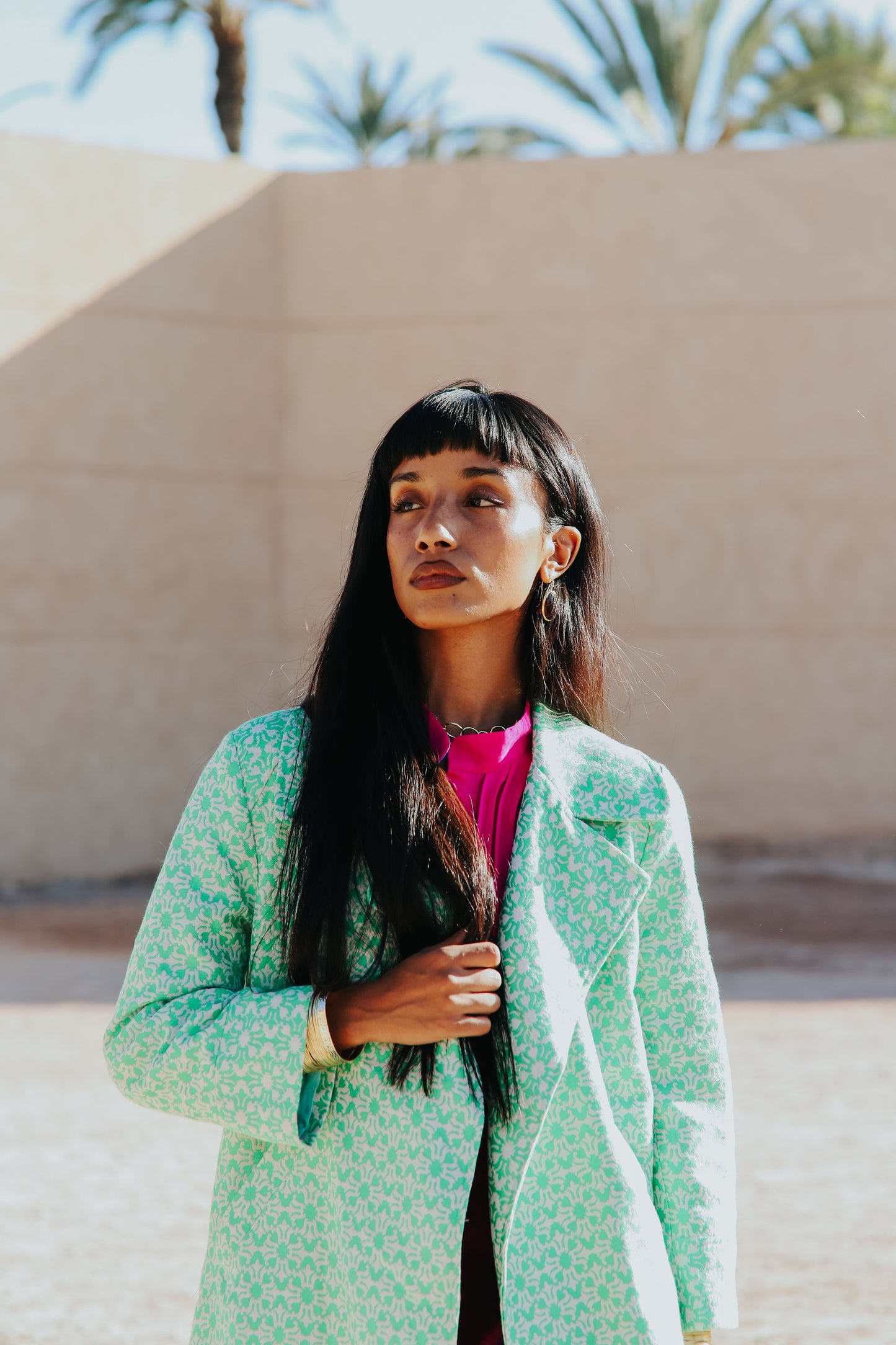 WOOLHAMPTON COAT | GREEN & WHITE WEAVE