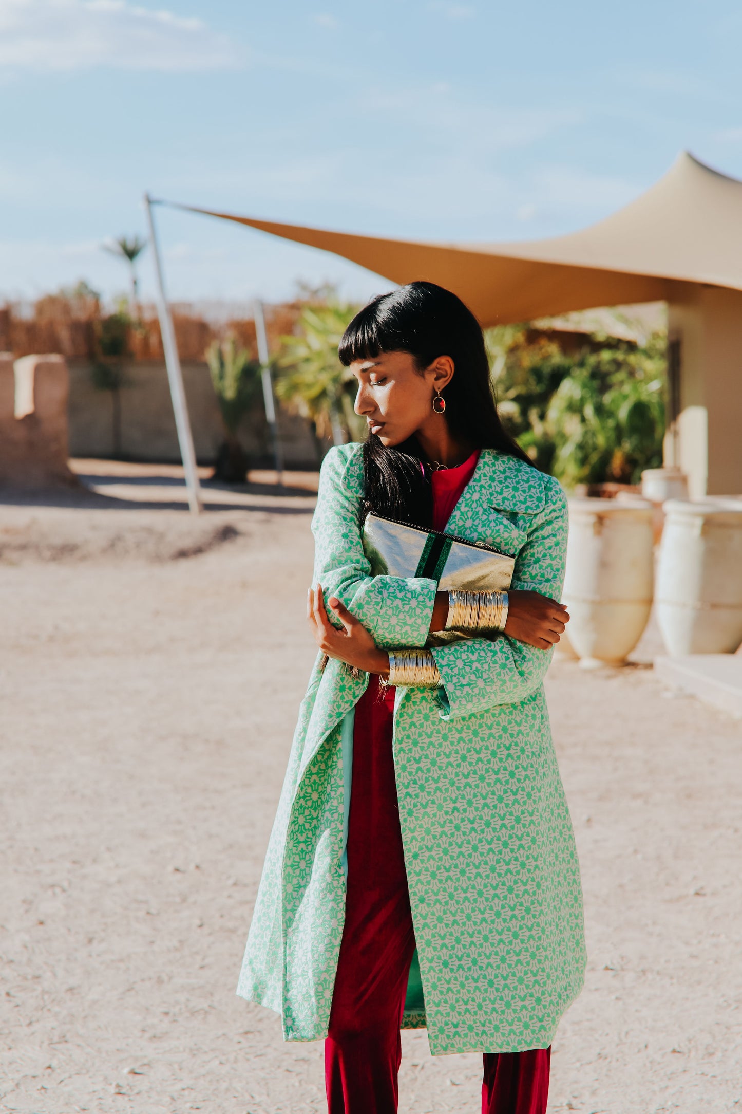 WOOLHAMPTON COAT | GREEN & WHITE WEAVE