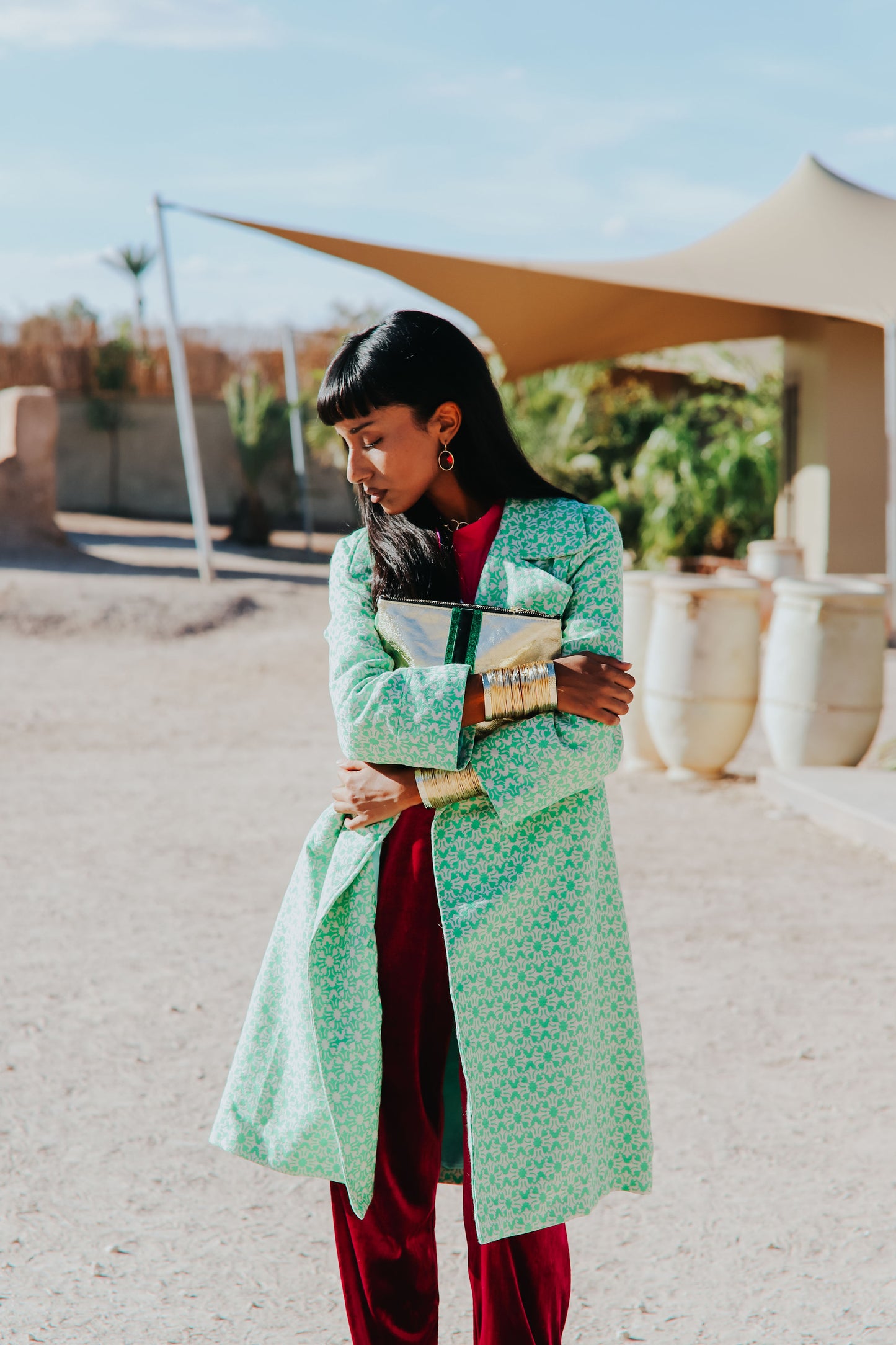 WOOLHAMPTON COAT | GREEN & WHITE WEAVE