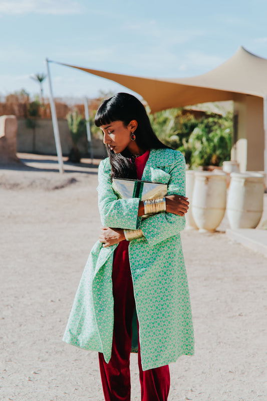 WOOLHAMPTON COAT | GREEN & WHITE WEAVE