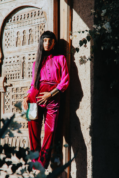 DELPHINE TOP | DEEP PINK SILK GEORGETTE