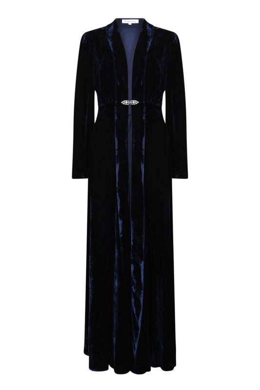 LONG DULWICH COAT | NAVY VELVET