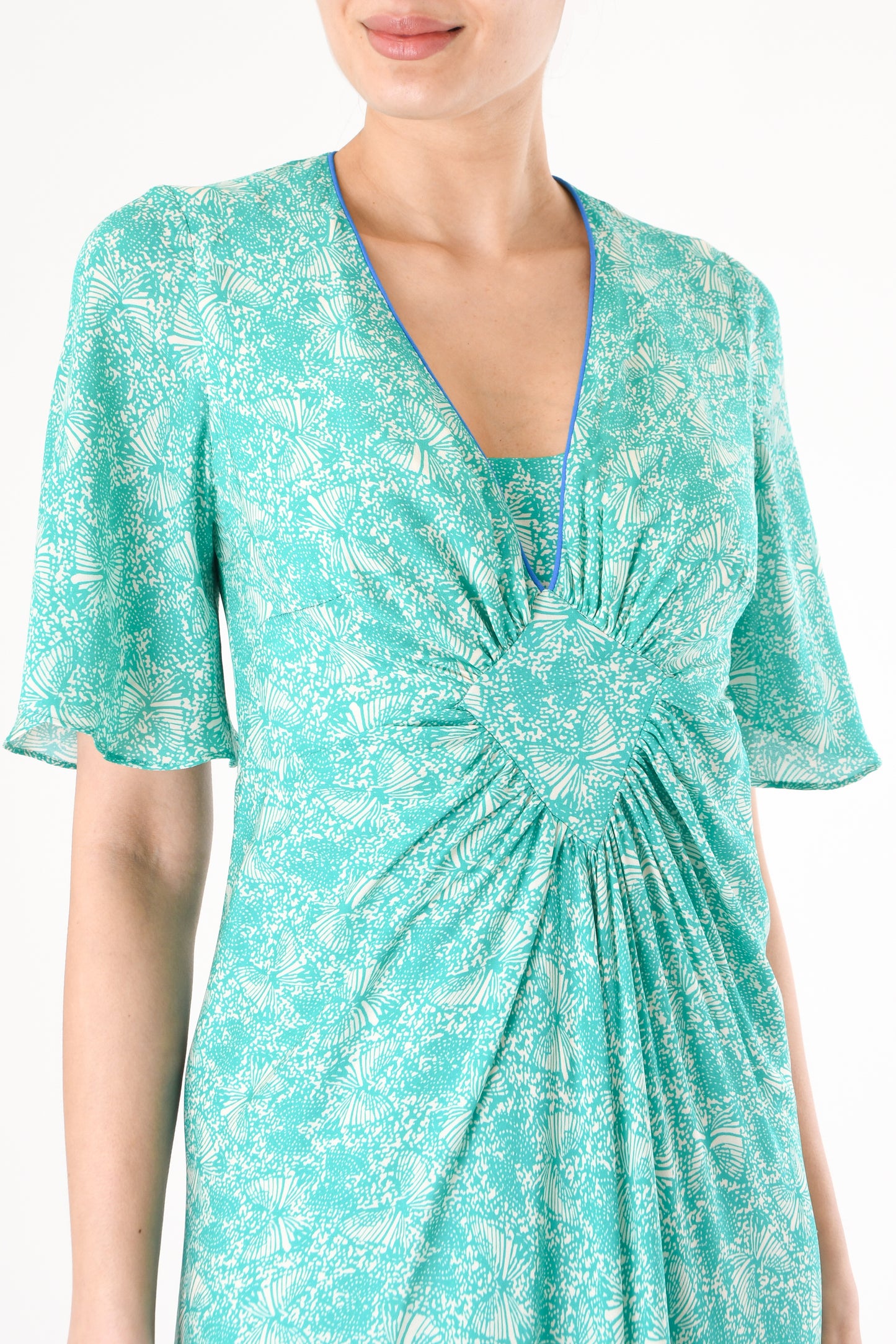 LONG JESSIE DRESS | AQUA FLUTTER PRINT