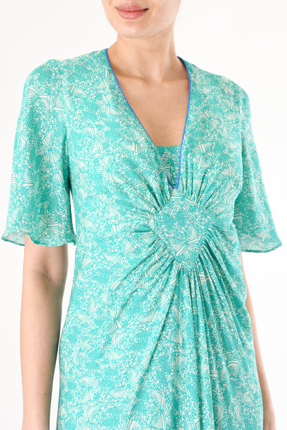 LONG JESSIE DRESS | AQUA FLUTTER PRINT