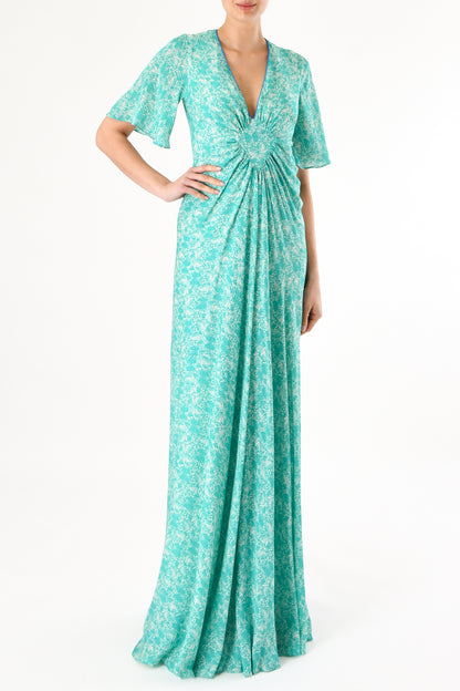 LONG JESSIE DRESS | AQUA FLUTTER PRINT