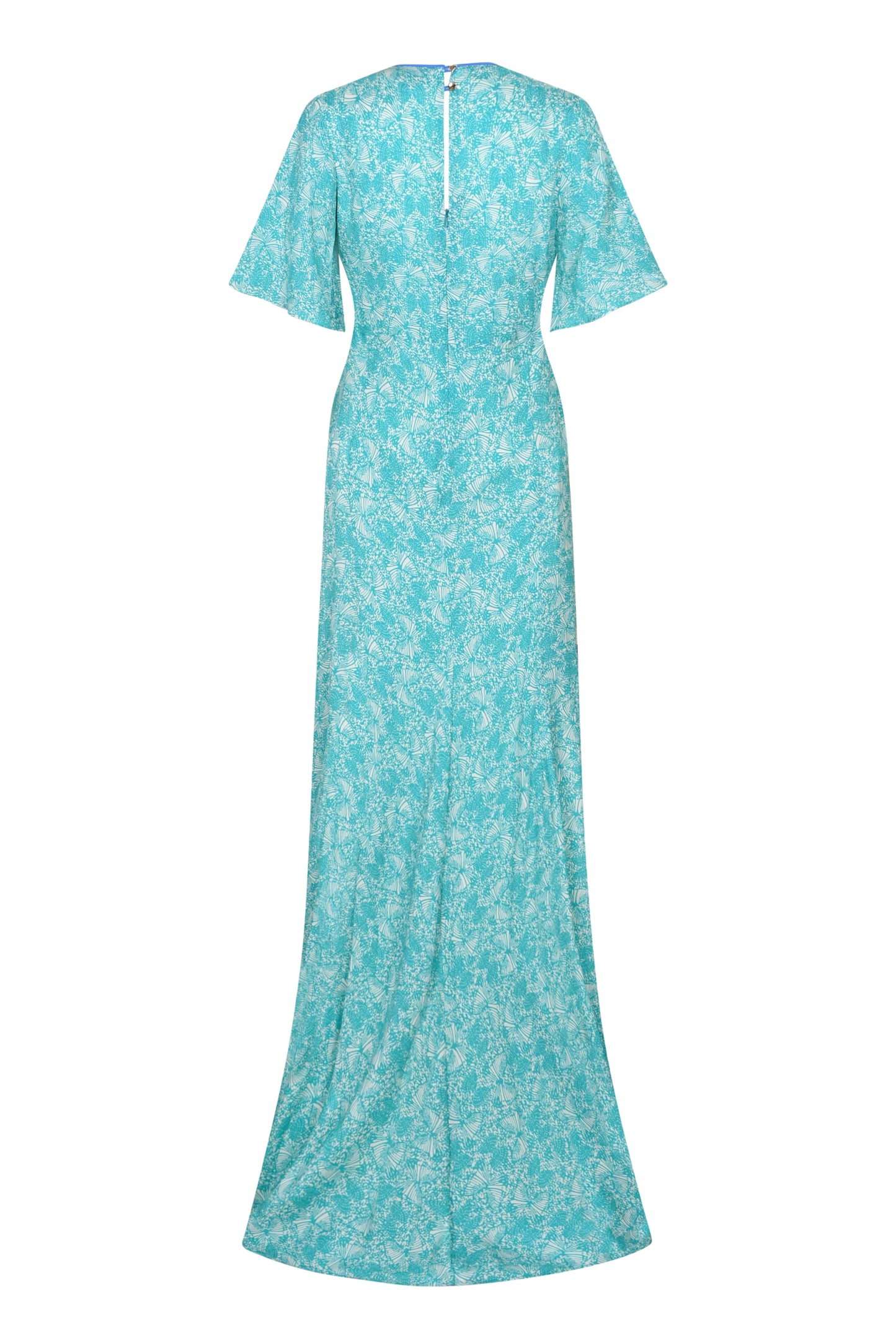 LONG JESSIE DRESS | AQUA FLUTTER PRINT