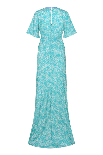 LONG JESSIE DRESS | AQUA FLUTTER PRINT
