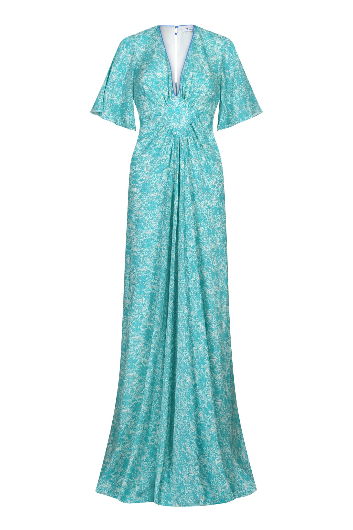 LONG JESSIE DRESS | AQUA FLUTTER PRINT