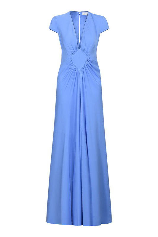 Powder Blue long vintage inspired evening gown on a white background