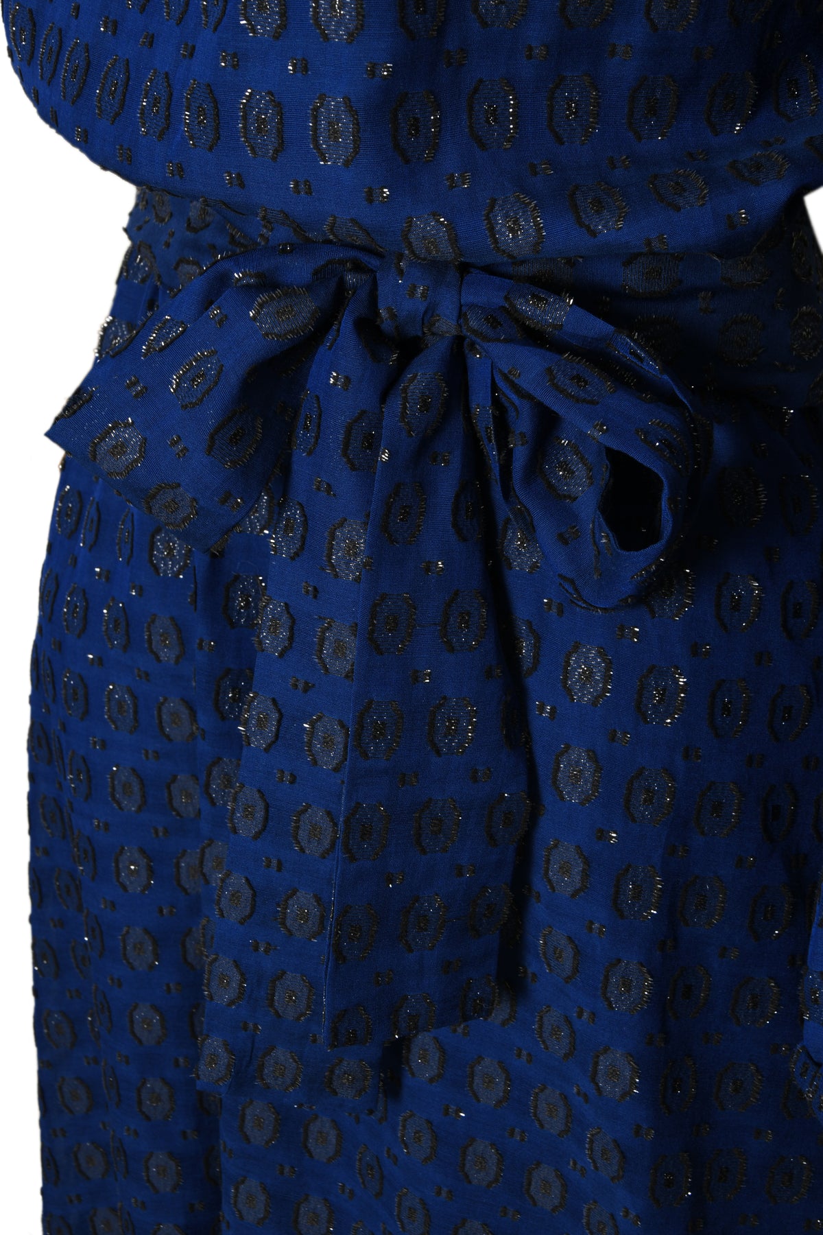 MAXI JOJO DRESS | NAVY AND BLACK FLOCKED FABRIC