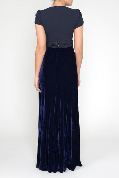 LONG MILLIE DRESS | NAVY VELVET & GEORGETTE