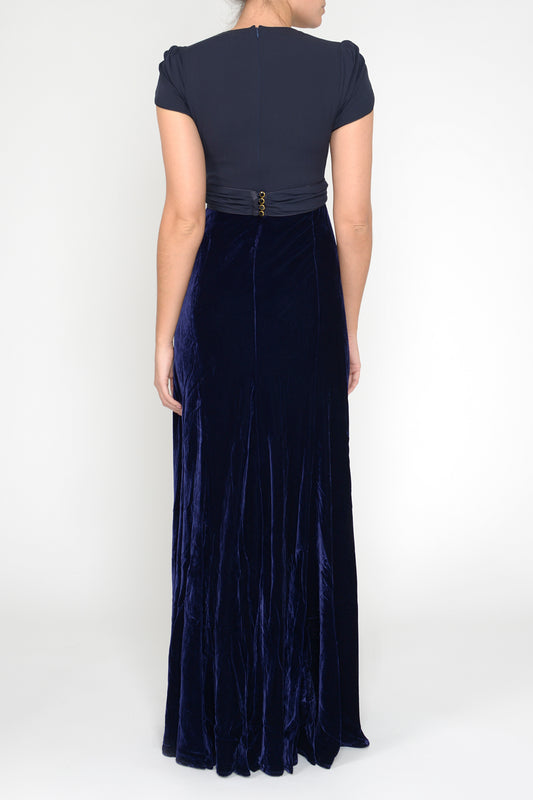 LONG MILLIE DRESS | NAVY VELVET & GEORGETTE