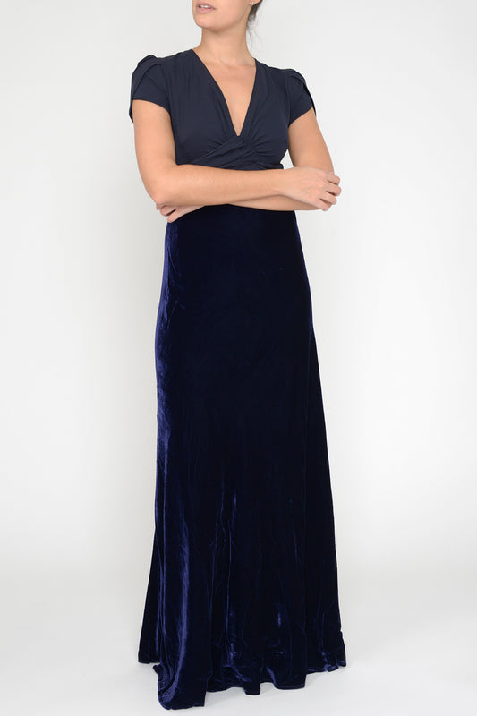 LONG MILLIE DRESS | NAVY VELVET & GEORGETTE