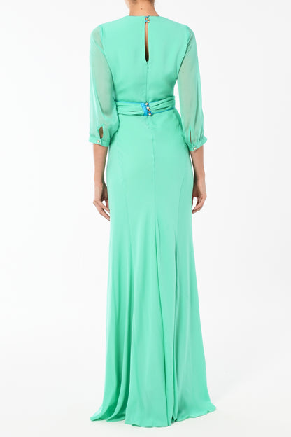 LONG MILLIE DRESS | SEA GREEN SILK GEORGETTE