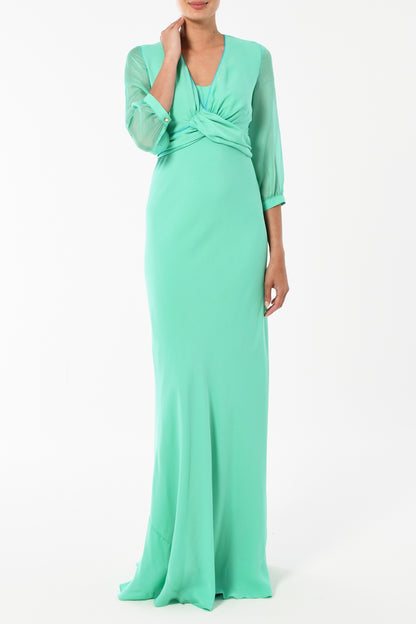 LONG MILLIE DRESS | SEA GREEN SILK GEORGETTE