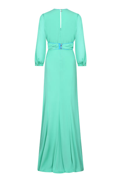 LONG MILLIE DRESS | SEA GREEN SILK GEORGETTE