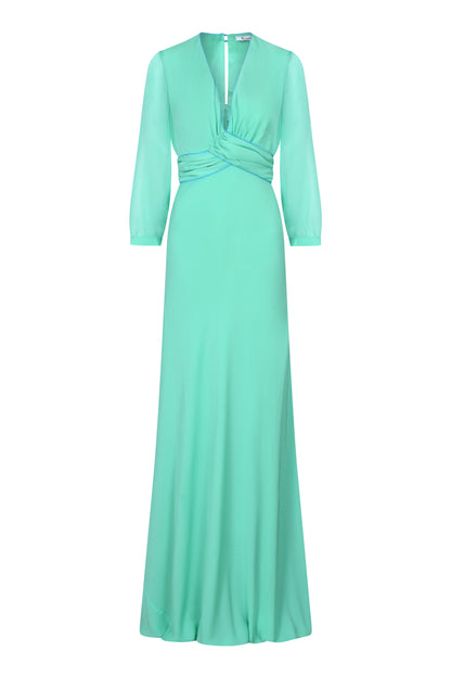 LONG MILLIE DRESS | SEA GREEN SILK GEORGETTE