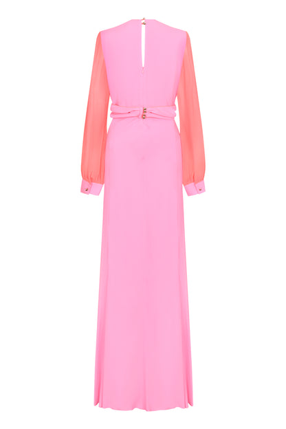 LONG MILLIE DRESS | PARTY PINK SILK GEORGETTE