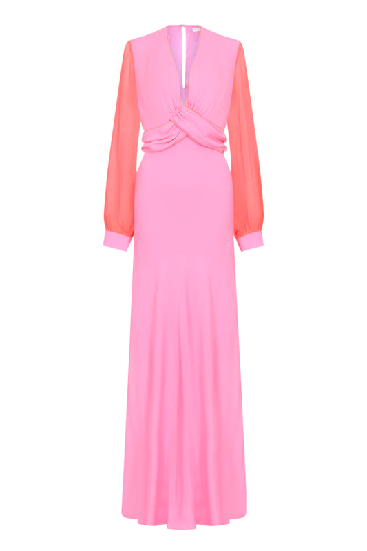 LONG MILLIE DRESS | PARTY PINK SILK GEORGETTE