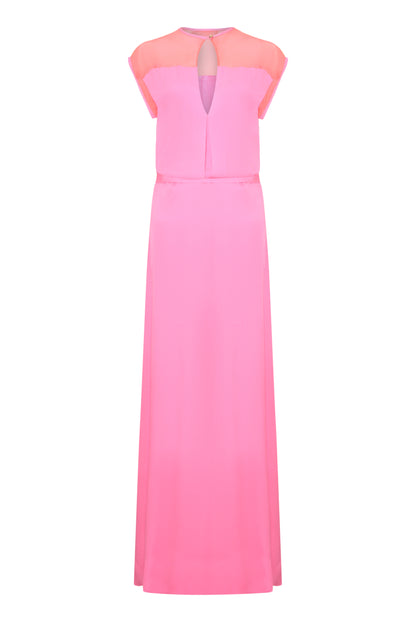 LONG TATTI DRESS | PARTY PINK SILK GEORGETTE