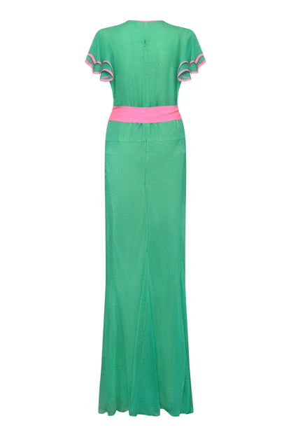 LONG WILLOW DRESS | GREEN ORGANIC PRINTED SILK CHIFFON