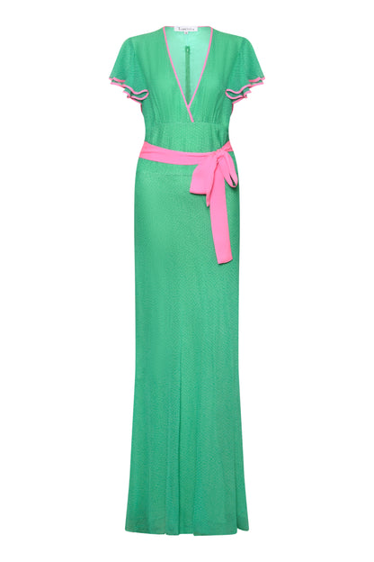 LONG WILLOW DRESS | GREEN ORGANIC PRINTED SILK CHIFFON