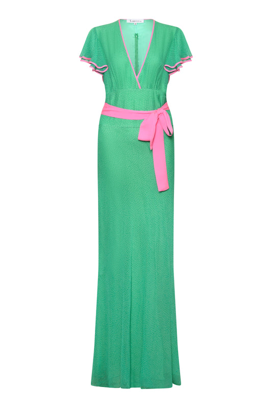 LONG WILLOW DRESS | GREEN ORGANIC PRINTED SILK CHIFFON