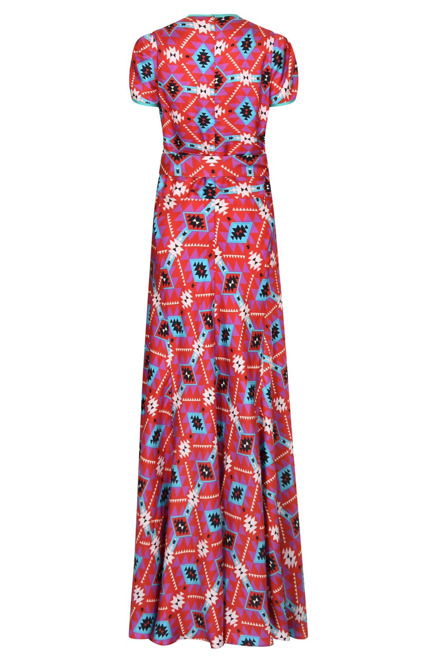 LONG WILLOW DRESS | RED GEO TRI PRINTED SILK